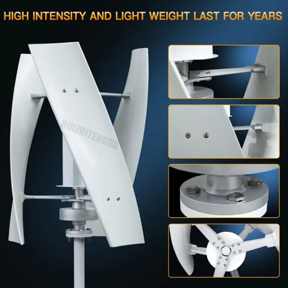 1000W Vertical Low Noise Wind Turbine Generator, 3 Blade Portable Permanent Magnet Generator 12V 24V 48V W/Controller for Home, Boats, Street Lighting(White)