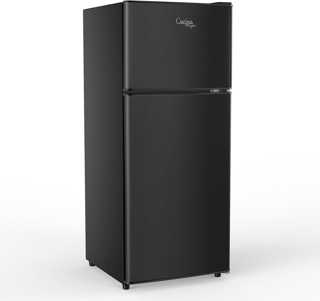 Cucina Magica Mini Fridge with Freezer, 3.8 Cu.Ft Small Fridge, Energy Saving, Low Noise,7 Adjustable Thermostat, Double Door Small Refrigerator for Dorm, Bedroom, Office