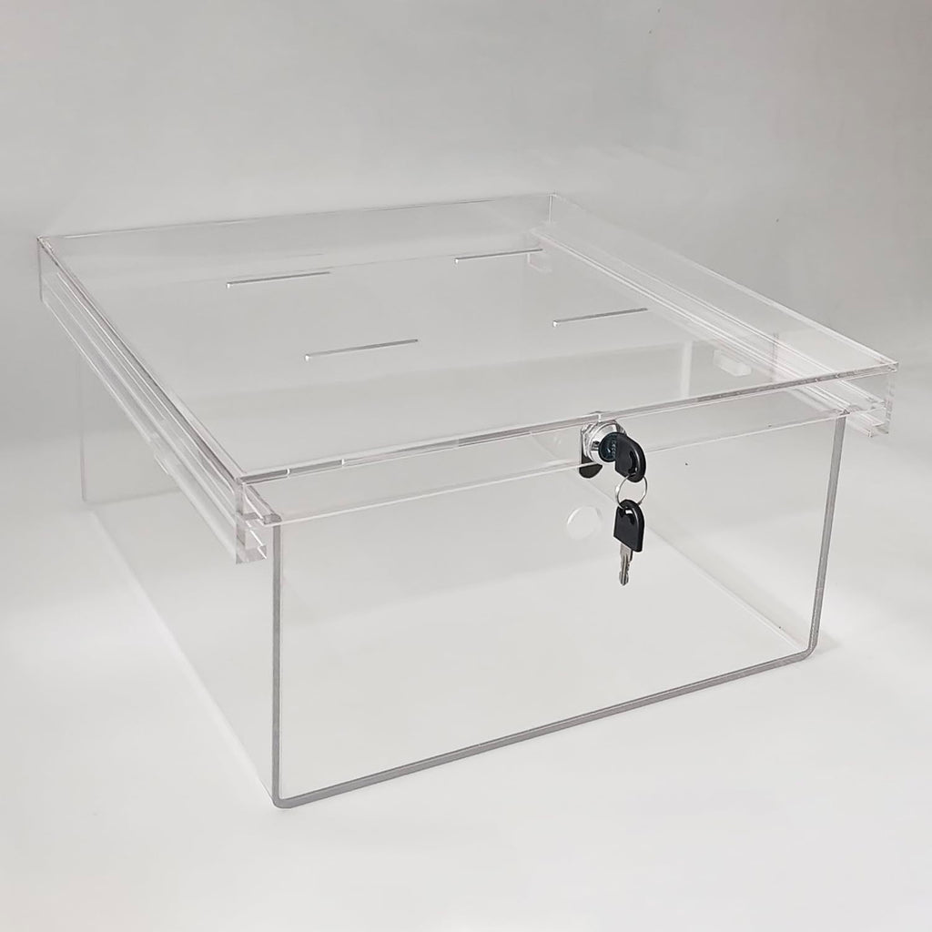 CiaoHER Extra Large Clear Acrylic Refrigerator Medicines Insulin Narcotics Storage Lock Box with Two Keys and Mounting Hardware，16''D x 14''W x 8''H