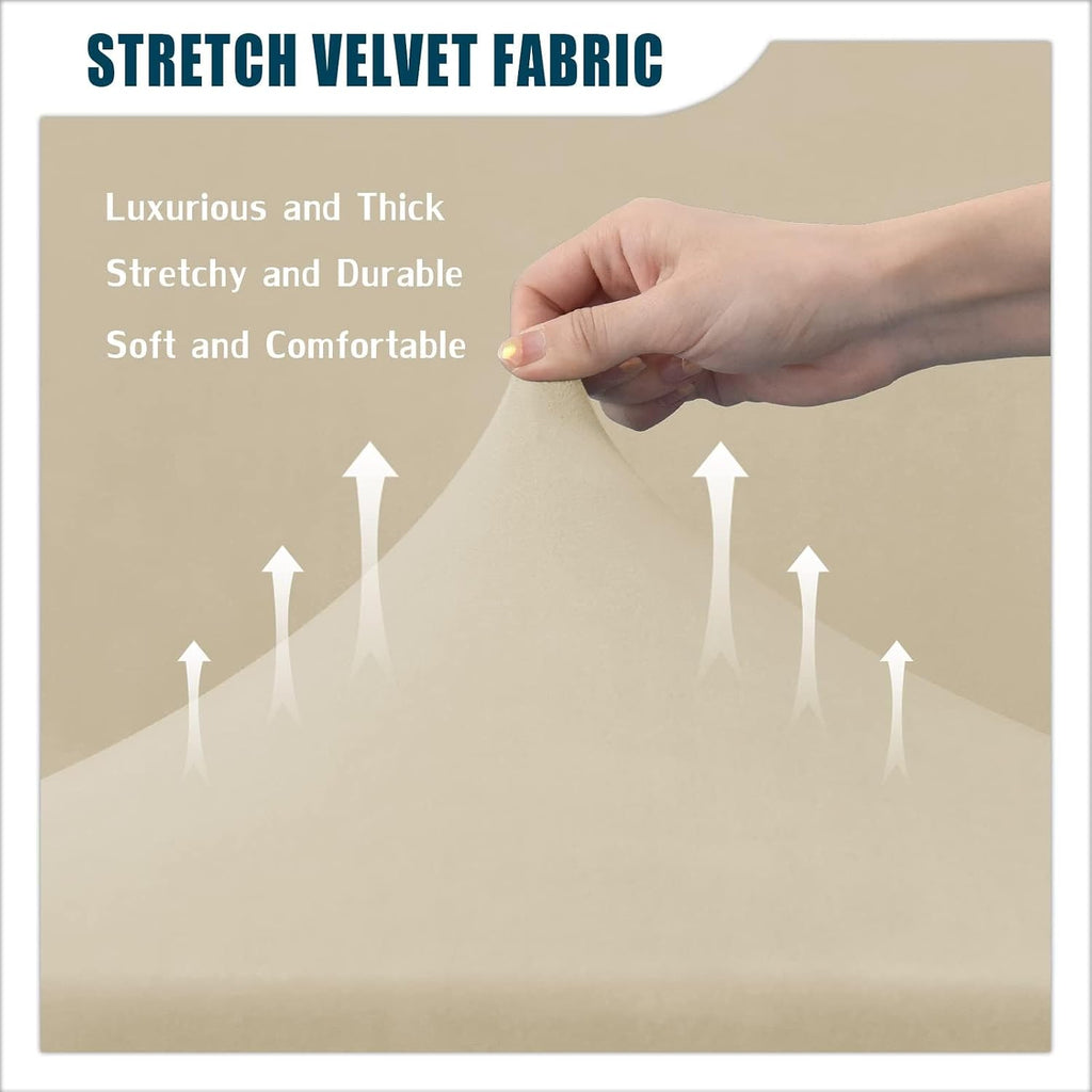 7 Piece Stretch Velvet Ektorp Sofa Covers, for 1 Base Cover, 3 Cushion Couch Cover and 3 Backrest Cover, for Living Room Furniture (Beige,Large 3 Seat 7 PCS)