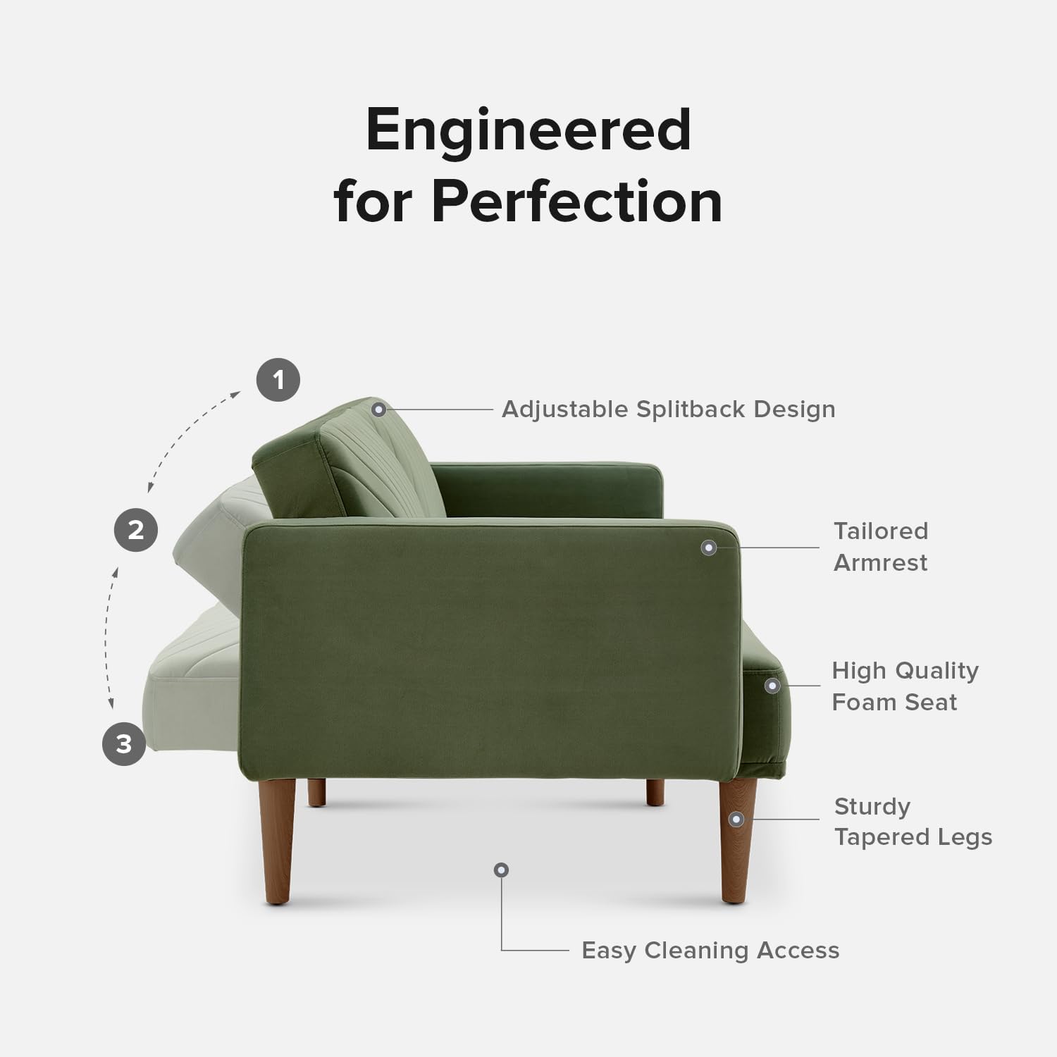 mopio 76.4' Futon Sofa Bed, Couch, Loveseat, Sleeper Sofa, Mid Century Modern Futon Couch, Sofa Cama, Couches for Living Room (Olive Green Premium Velvet)