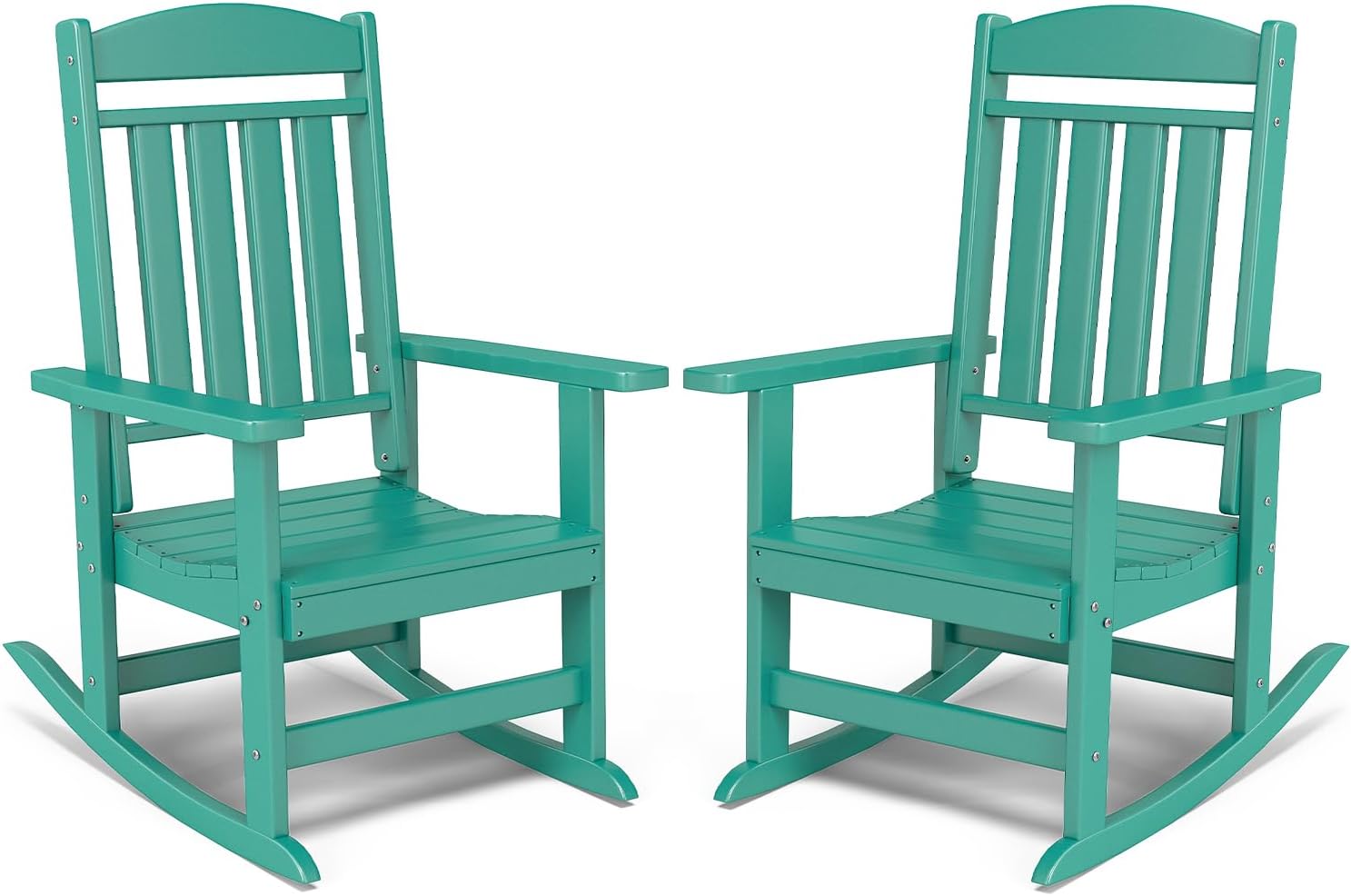FOOWIN Outdoor Rocking Chair Set of 2, High Back Patio Rocking Chair, HDPE All Weather Resistant Porch Rocker for Adult, Oversized Rocking Chairs for Garden, Lawn, Indoor & Outdoor Use, Lake Blue