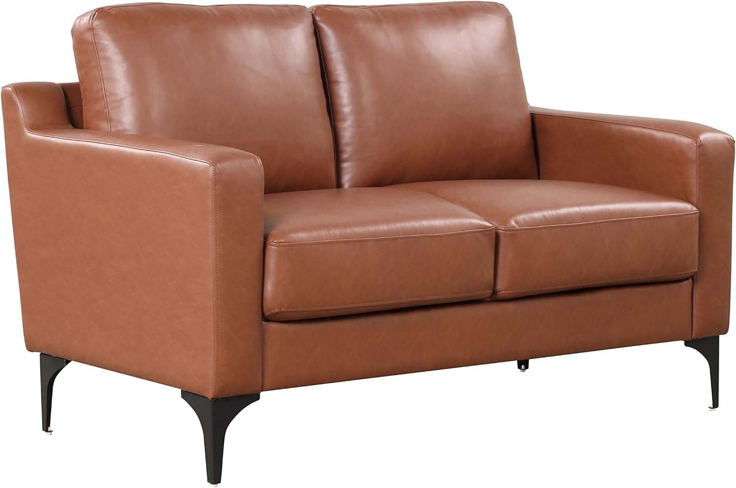 Serta Triton 55.5' Loveseat, Transitional Modern, Dreamcoil Comfort, Metal Legs, Vegan Leather, Brown