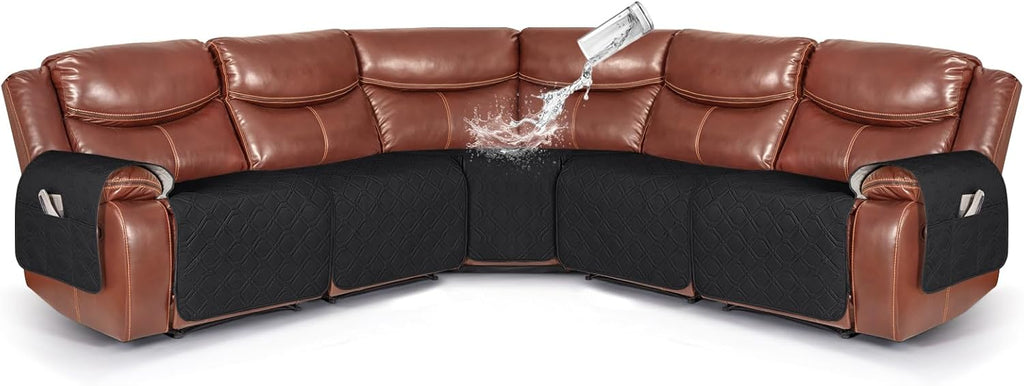 VANSOFY Extra Large Reclining Sectional Couch Covers, Waterproof 5-Piece Sofa Covers for L Shape Sectional Sofa Corner Seater Washable Slipcover for Pets, Dogs(5 Seat Recliner Cover, Black)