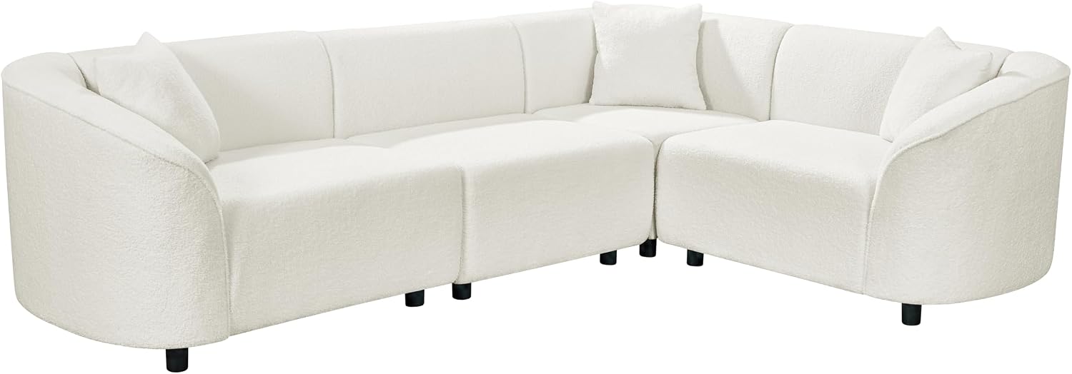 Merax 104' L-Shaped Curved Sofa, Comfy Upholstered Sectional Couch with Extra Deep Seats, Boucle Sofa for Living Room Apartment Office, Beige