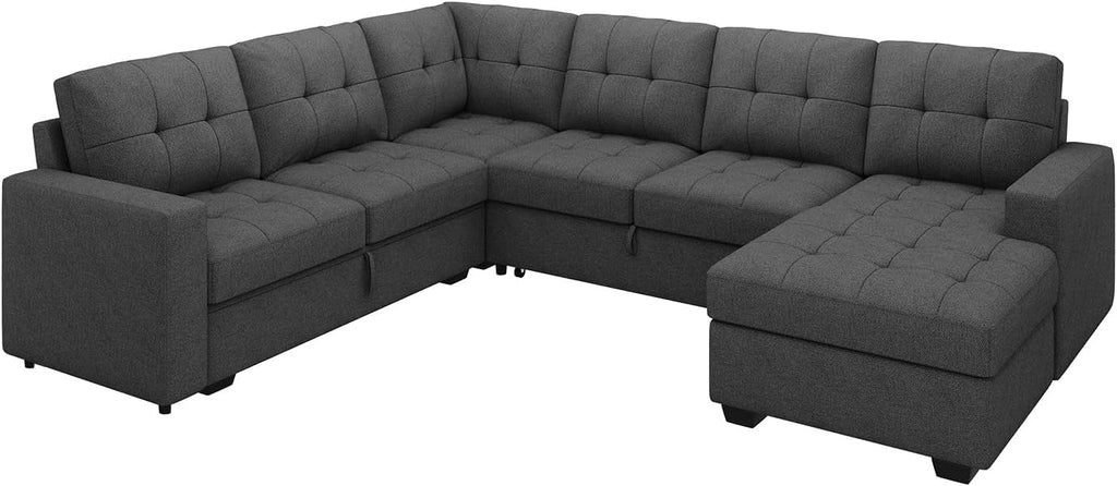 HONBAY Sectional Sleeper Sofa Pull Out Bed with Storage Chaise, Sleeper Sectional Sofa Couch, Sectional Sleeper Bed for Living Room, Dark Grey