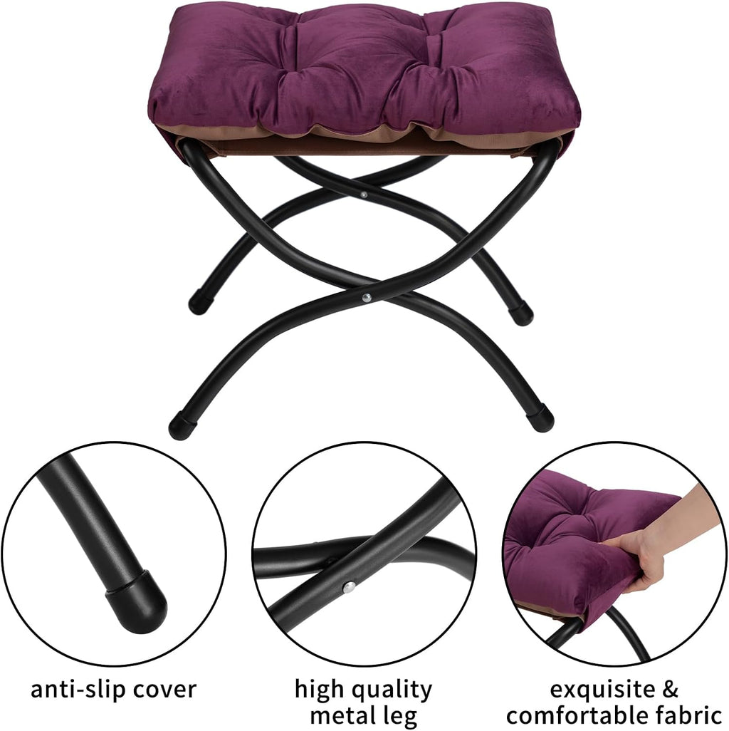 HollyHOME Lazy Chair with Foldable Ottoman, Accent Comfy Lounge Armchair and Folding Footrest Stool, Leisure Sofa Reading Chair and Footstool for Living Room, Bedroom, Dorm,Velvet Purple