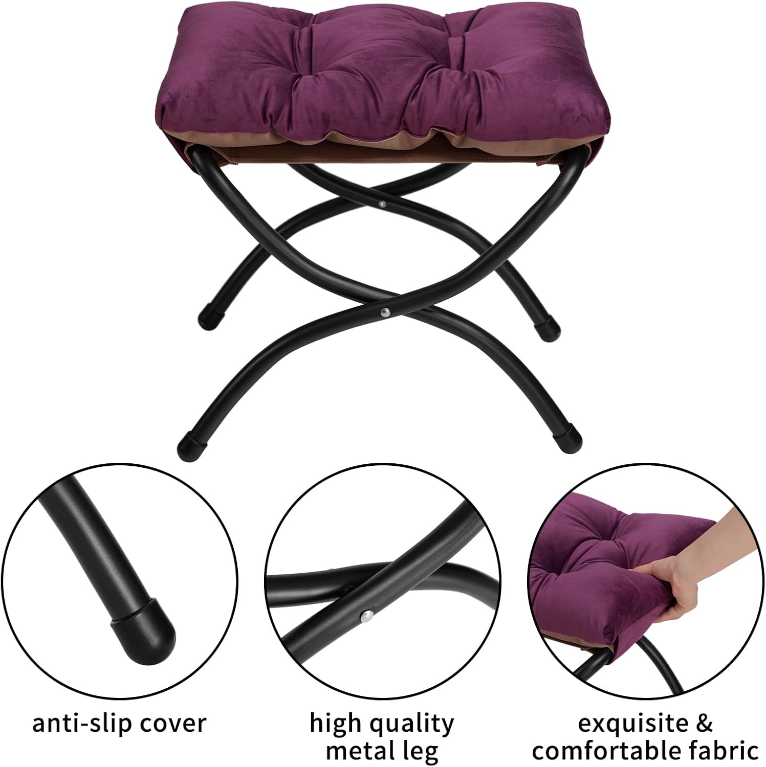 HollyHOME Lazy Chair with Foldable Ottoman, Accent Comfy Lounge Armchair and Folding Footrest Stool, Leisure Sofa Reading Chair and Footstool for Living Room, Bedroom, Dorm,Velvet Purple
