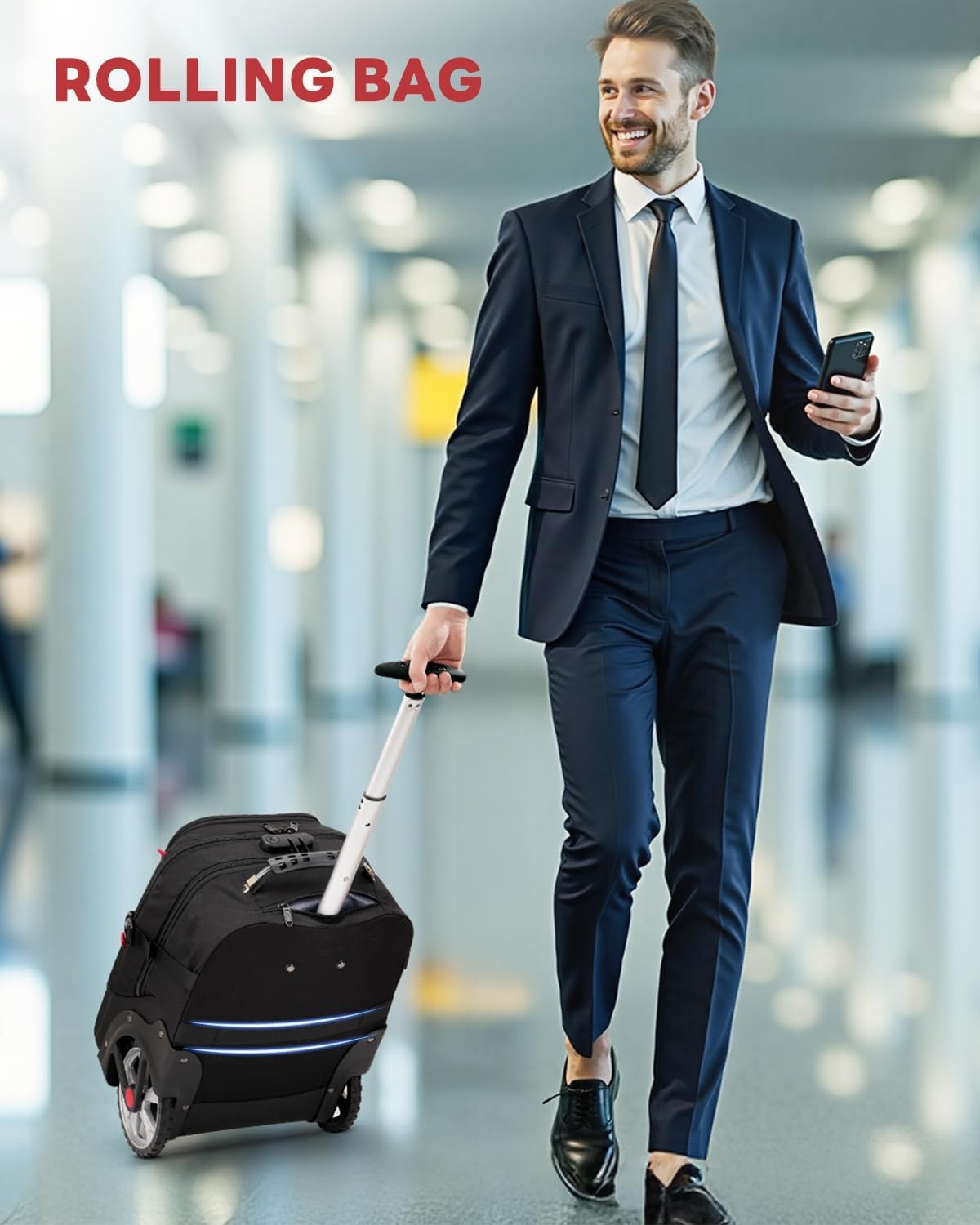 MATEIN Rolling Bag with Wheels, 17 Inch Extra Large Laptop Roller Backpack, Protective Gaming Backpack for Men 17 Inch, Gaming Laptop Bag Set 2pcs Includes Tech Pouch