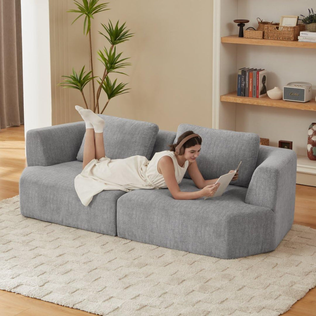 Sofa in a Box Oversized 3 Seater Memory Foam Boneless Couch w/Curved Arms,Plush Chenille Upholstered Cloud Modular Loveseat,No Assembly Needed Compression Sofa