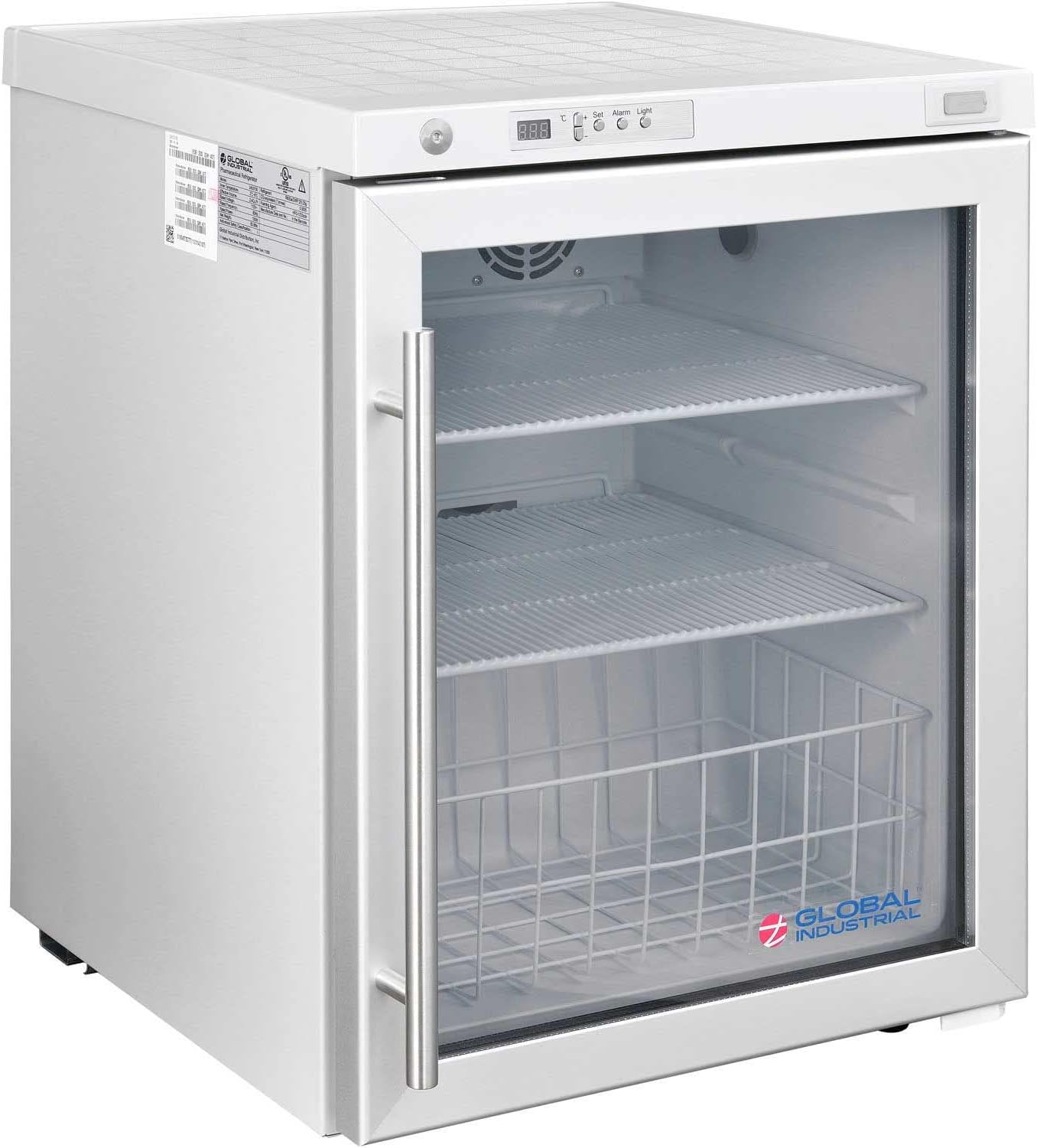 Global Industrial Undercounter Laboratory Refrigerator, Glass Door with Key Lock, 2.4 Cu.Ft. Capacity, 2°C to 8°C Temperature Range, 115V, Medical and Lab Refrigerator