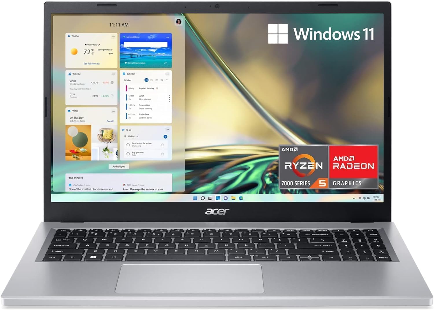 acer Aspire Slim Laptop, 15.6' Full HD IPS Display, AMD Ryze 7 5700U Processor(Up to 4.3GHz), AMD Radeon Graphics, 16GB LPDDR5 RAM, 1TB NVMe SSD, Wi-Fi 5, Windows 11 Home