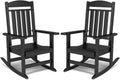 FOOWIN Outdoor Rocking Chair Set of 2, High Back Patio Rocking Chair, HDPE All Weather Resistant Porch Rocker for Adult, Oversized Rocking Chairs for Garden, Lawn, Indoor & Outdoor Use, Black