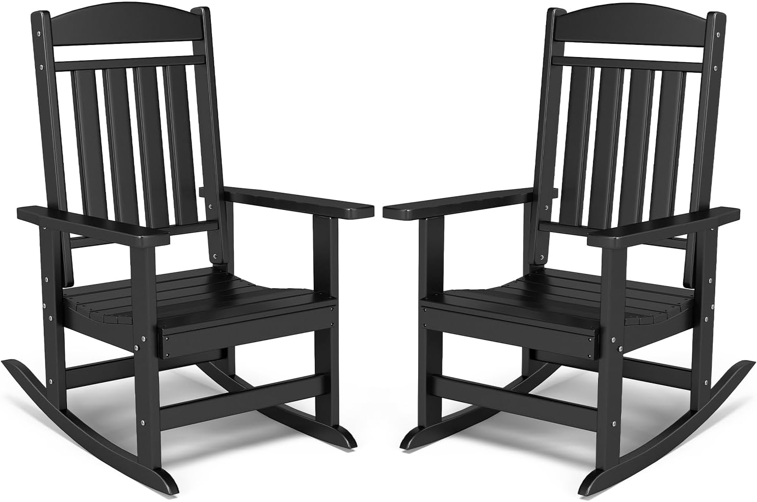 FOOWIN Outdoor Rocking Chair Set of 2, High Back Patio Rocking Chair, HDPE All Weather Resistant Porch Rocker for Adult, Oversized Rocking Chairs for Garden, Lawn, Indoor & Outdoor Use, Black