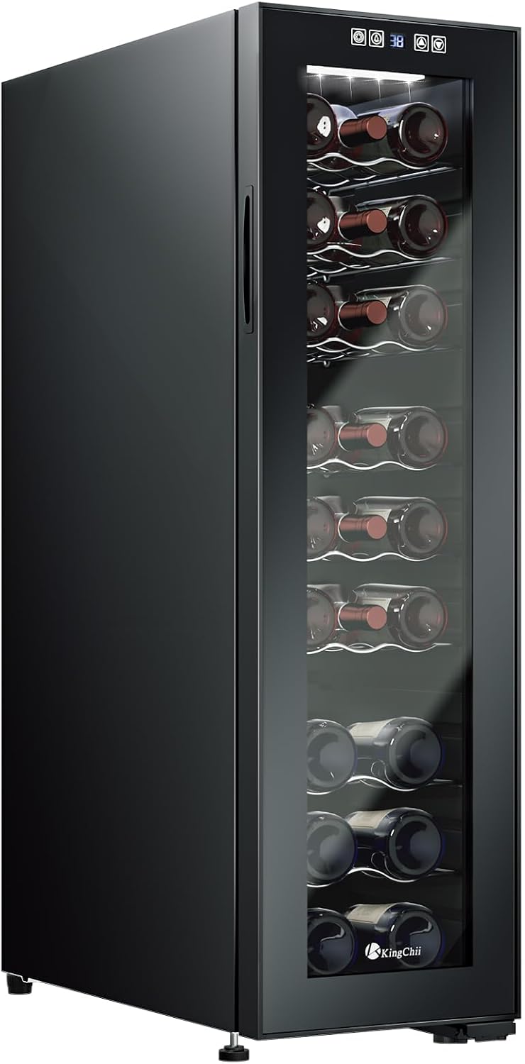 KingChii 24 Bottle Wine Cooler Refrigerator Freestanding Wine Fridge - Intelligent Digital Control, Low Noise Professional Compressor, Stainless Steel & Tempered Glass for Home, Office, or Kitchen