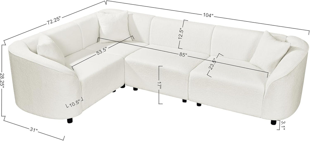 Merax 104' L-Shaped Curved Sofa, Comfy Upholstered Sectional Couch with Extra Deep Seats, Boucle Sofa for Living Room Apartment Office, Beige