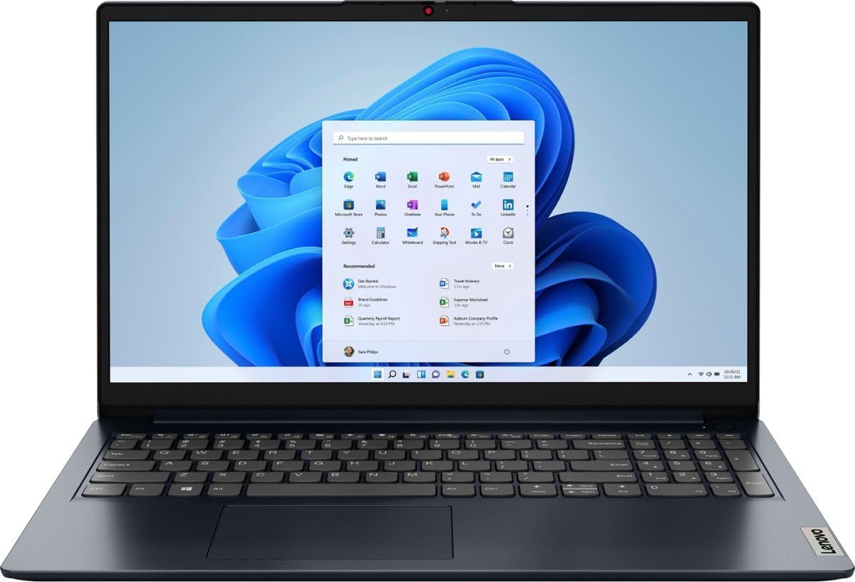 Lenovo Ideapad 1 Laptop, 15.6' FHD (1920x1080) Touch Display, with Free Lifetime Office 2021,Ryzen 5 7520U, AMD Radeon Graphics, Type C, Windows 11 Pro, Abyss Blue (8GB RAM |2TB SSD)