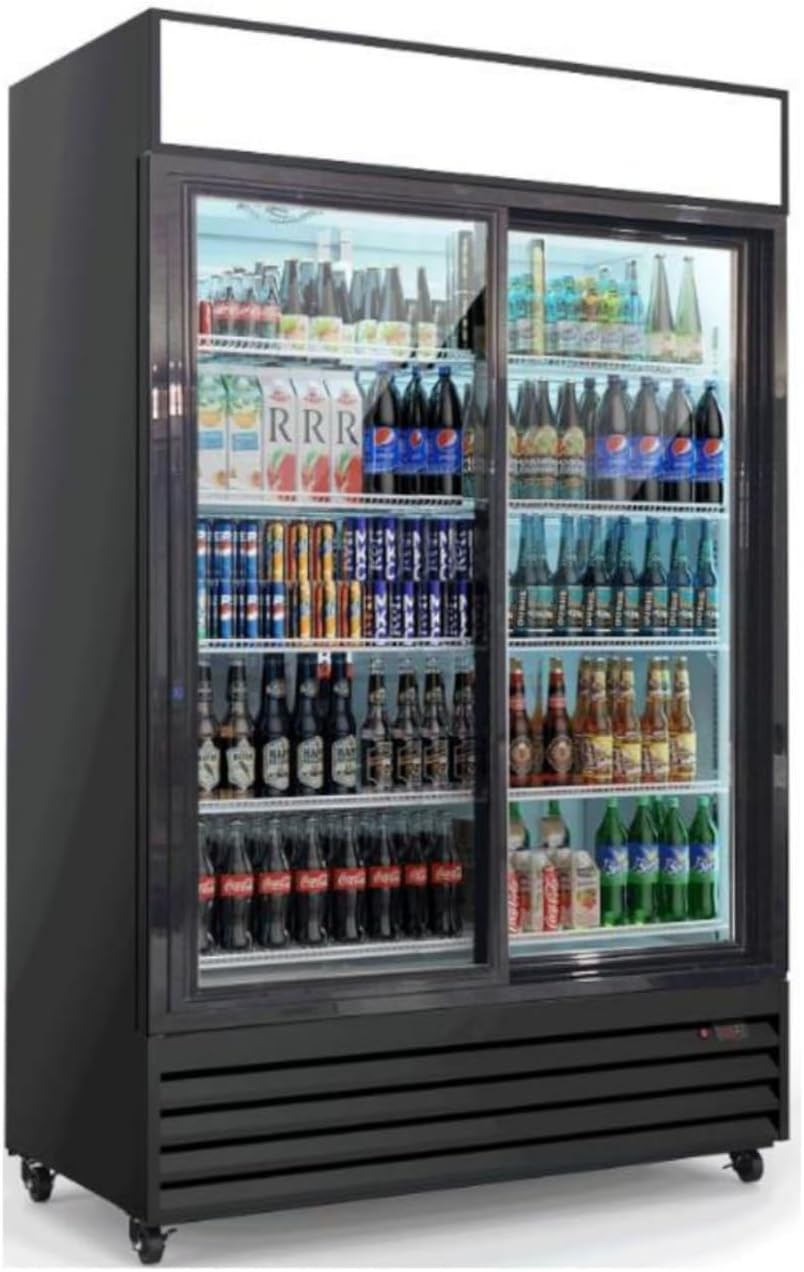 Commercial Refrigerator Glass 2-Door Sliding Door 44 inches width, capacity 34 cuft, Merchandiser Display Cooler Beverage Fridge Drink cooler NSF Certified, 110V, Restaurant Kitchen Cafe GSC-35