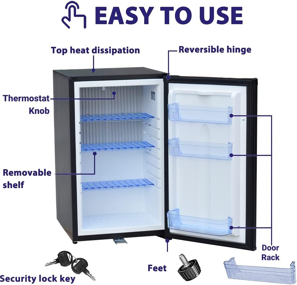 1.7 Cu.Ft Compact Refrigerator, 120V/12V Mini Fridge with Lock & Key, Reversible Door, Quiet Absorption Refrigerator for Truck, RV, Camper, Dorm & Office