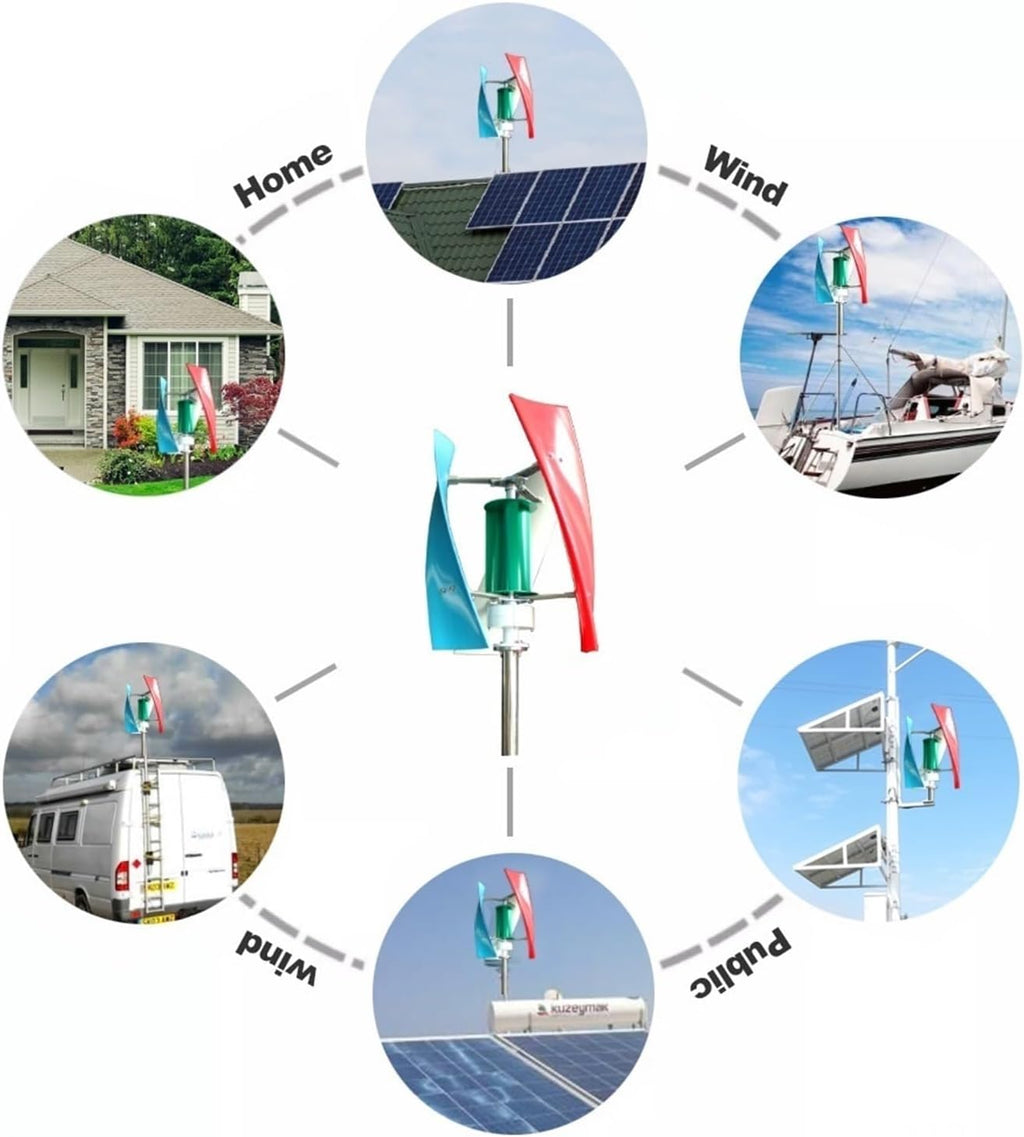 Wind Turbine Generator, Real Efficiency Energy Windmill 1000W 1500W 12v 24v Vertical Axis Wind Turbine Generator For Hybrid Solar Wind System for Marine, RV, Home(MPPT Controller,WHITE_12V)