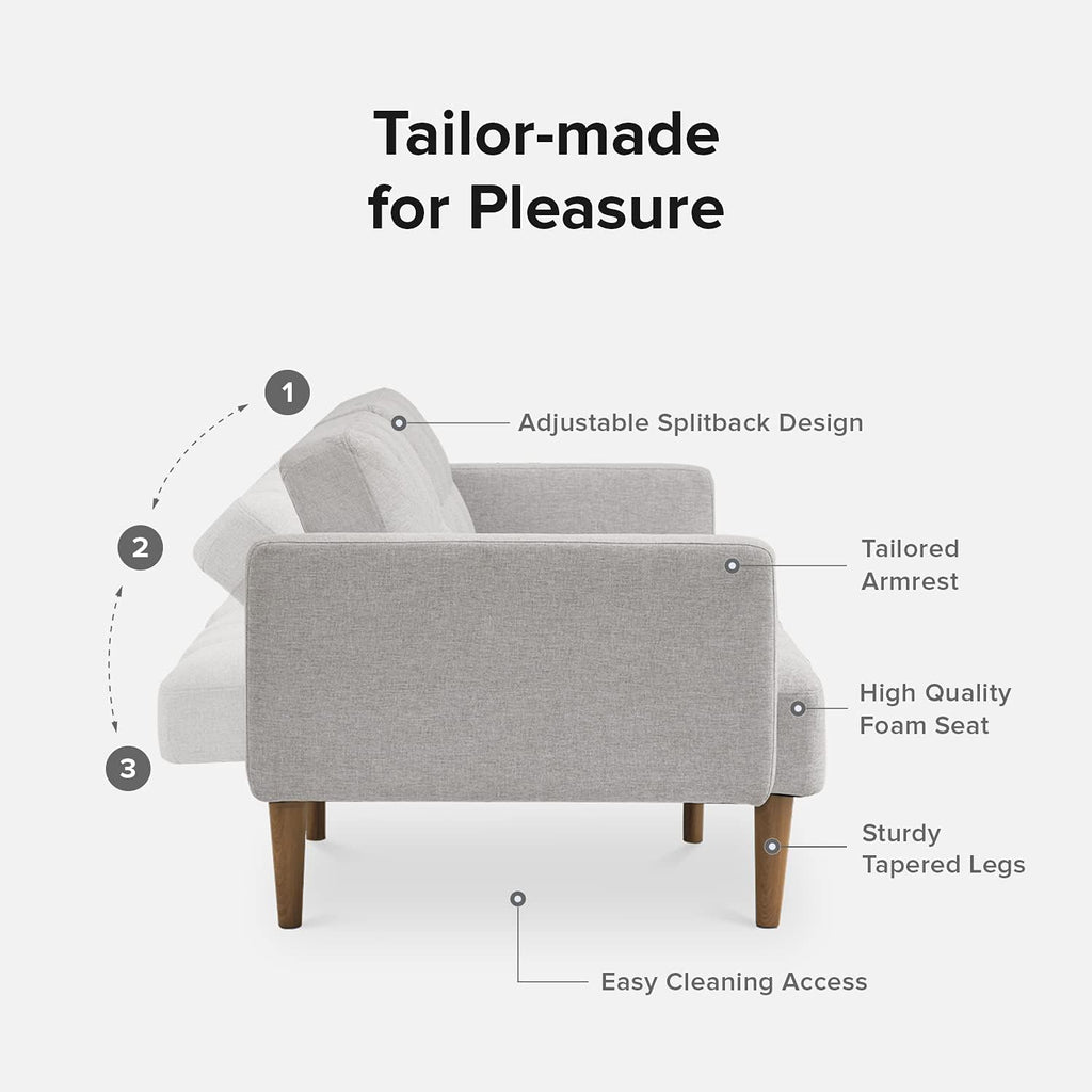mopio Aaron 76.8' Couch, Small Futon Sofa Bed, Sleeper, Loveseat, Mid Century Modern Futon Couch, Sofa Cama, Couches for Living Room, Bedroom (Light Gray, Fabric)
