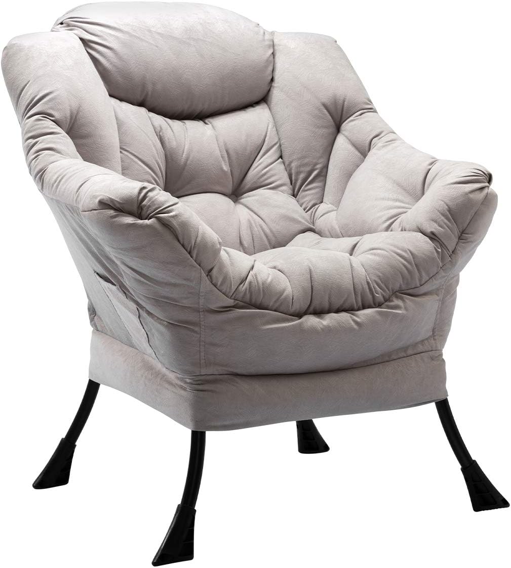 HollyHOME Lazy Chair with Armrest and Side Pocket, Comfy Accent Lounge Chair,Leisure Sofa Armchair for Living Room, Bedroom, Dorm, or Small Spaces, Oversized Reading Sofa Chair,Textured Grey