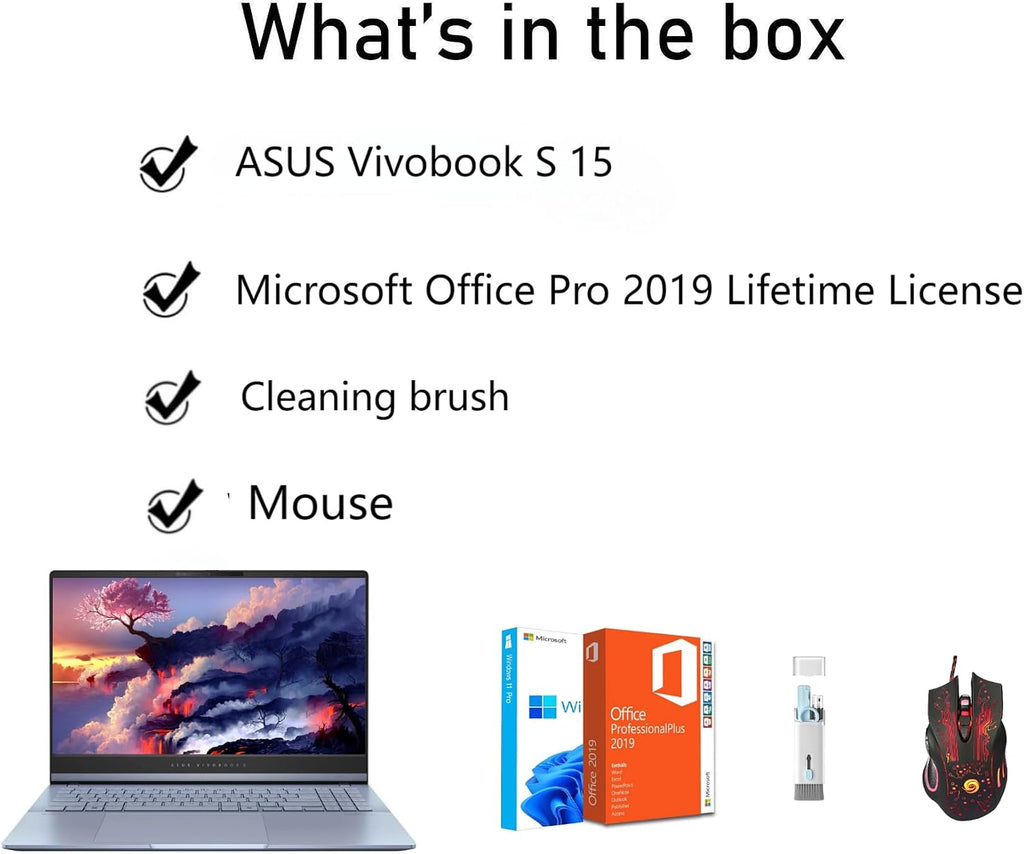 ASUS Vivobook S 15 OLED Laptop, 15.6' 3K 120Hz RGB Color Gamut Screen, Intel Ultra 7-155H, 16 GB DDR5, 2 TB SSD, WiFi 6E, Backlit Keyboard, Up to 16 Hrs, Win11 Pro & Office Pro Lifetime License, Mouse