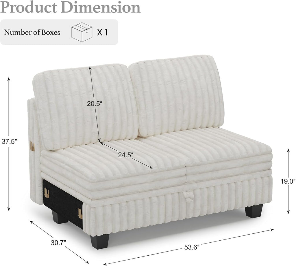Belffin Corduroy Fabric Loveseat Module for Modular Sectional Couch for Living Room 2 Seater Modular with Storage Beige Couch