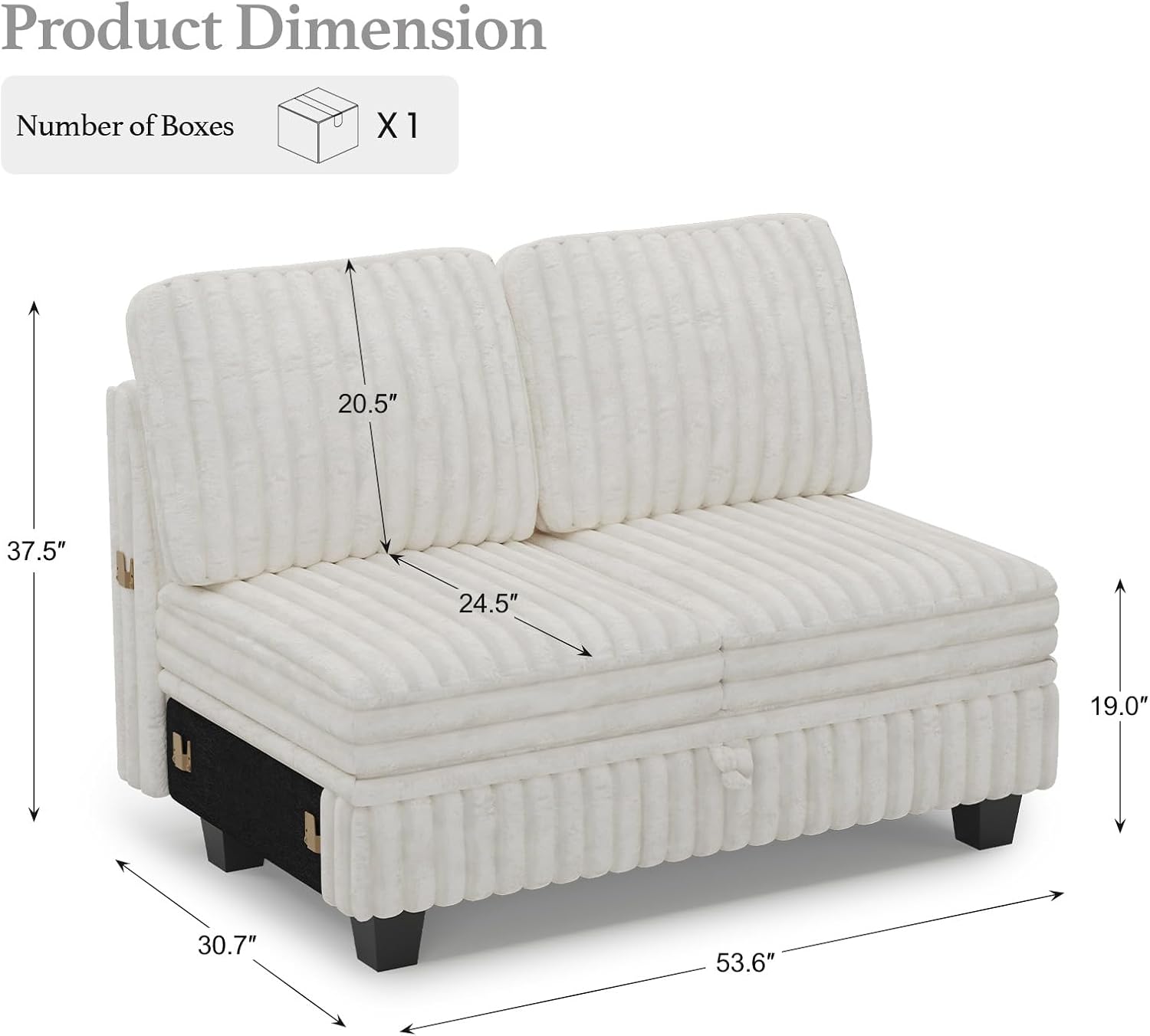 Belffin Corduroy Fabric Loveseat Module for Modular Sectional Couch for Living Room 2 Seater Modular with Storage Beige Couch