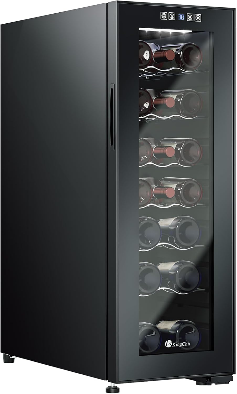 KingChii 18 Bottle Wine Cooler Refrigerator Freestanding Wine Fridge - Intelligent Digital Control, Low Noise Professional Compressor, Stainless Steel & Tempered Glass for Home, Office, or Kitchen