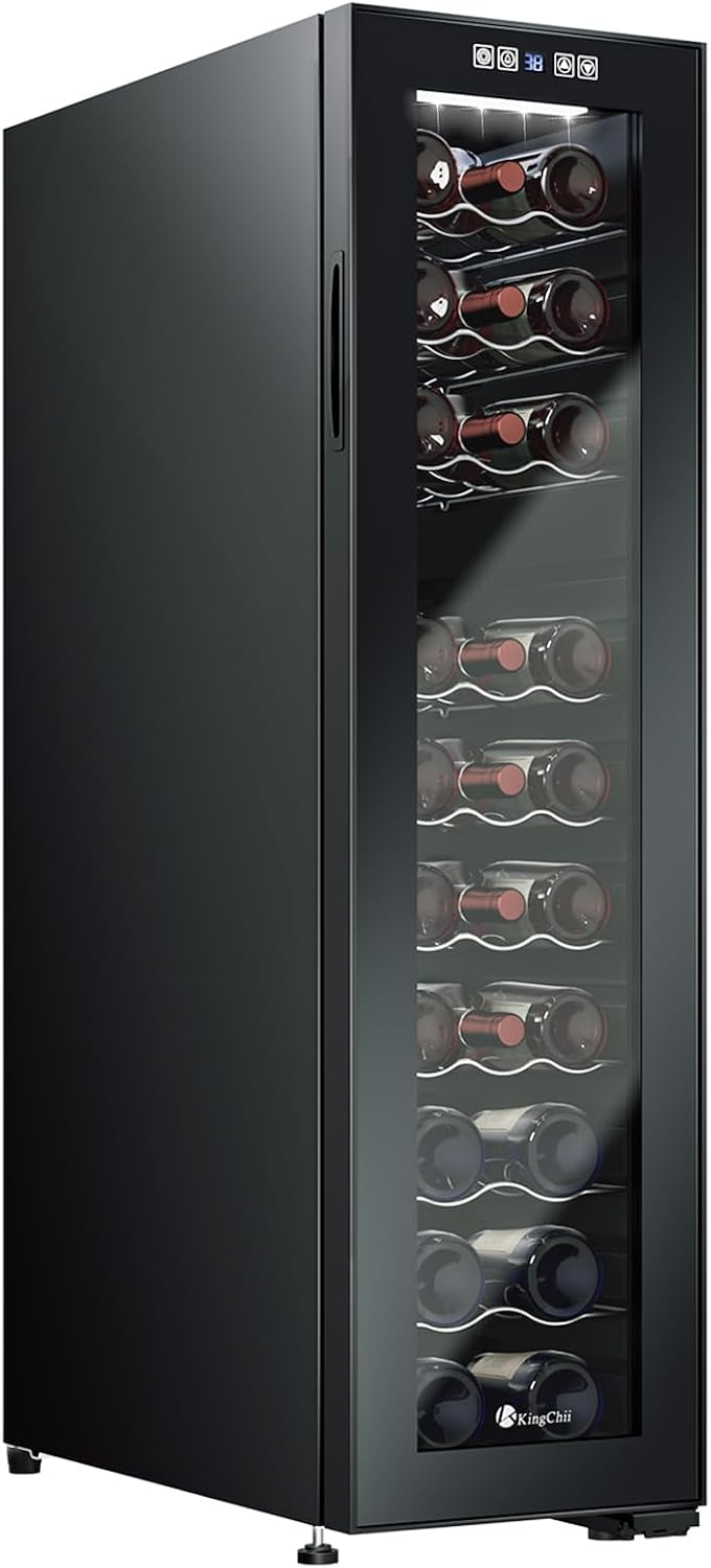 KingChii 27 Bottle Wine Cooler Refrigerator Freestanding Wine Fridge - Intelligent Digital Control, Low Noise Professional Compressor, Stainless Steel & Tempered Glass for Home, Office, or Kitchen
