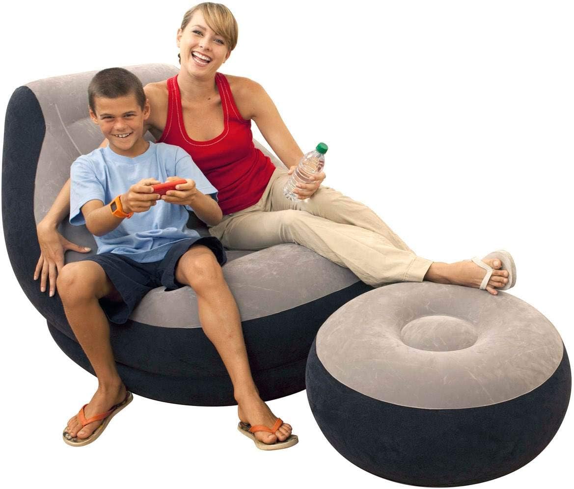 Intex Inflatable Corner Living Room Neutral Sectional Sofa & Lounge Chair Set
