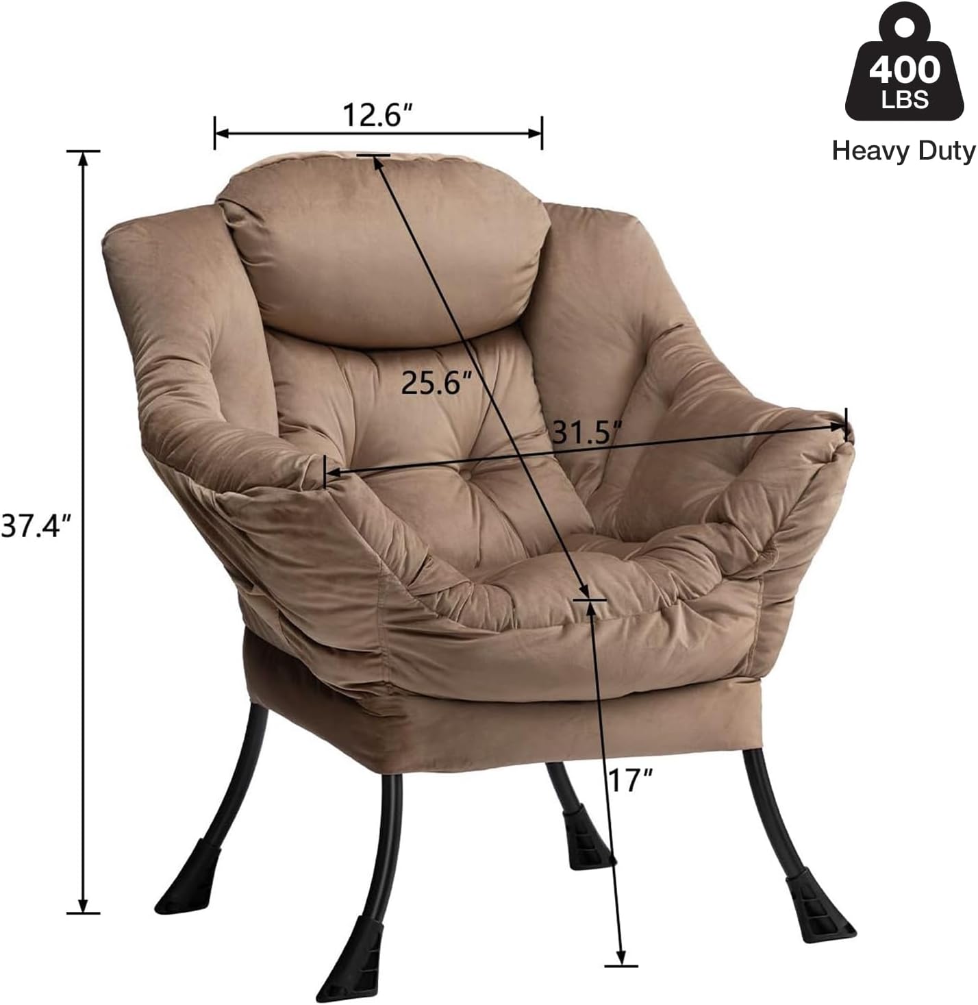 HollyHOME Lazy Chair with Armrest and Side Pocket, Comfy Accent Lounge Chair,Leisure Sofa Armchair for Living Room, Bedroom, Dorm, or Small Spaces, Oversized Reading Sofa Chair,Velvet Taupe Brown