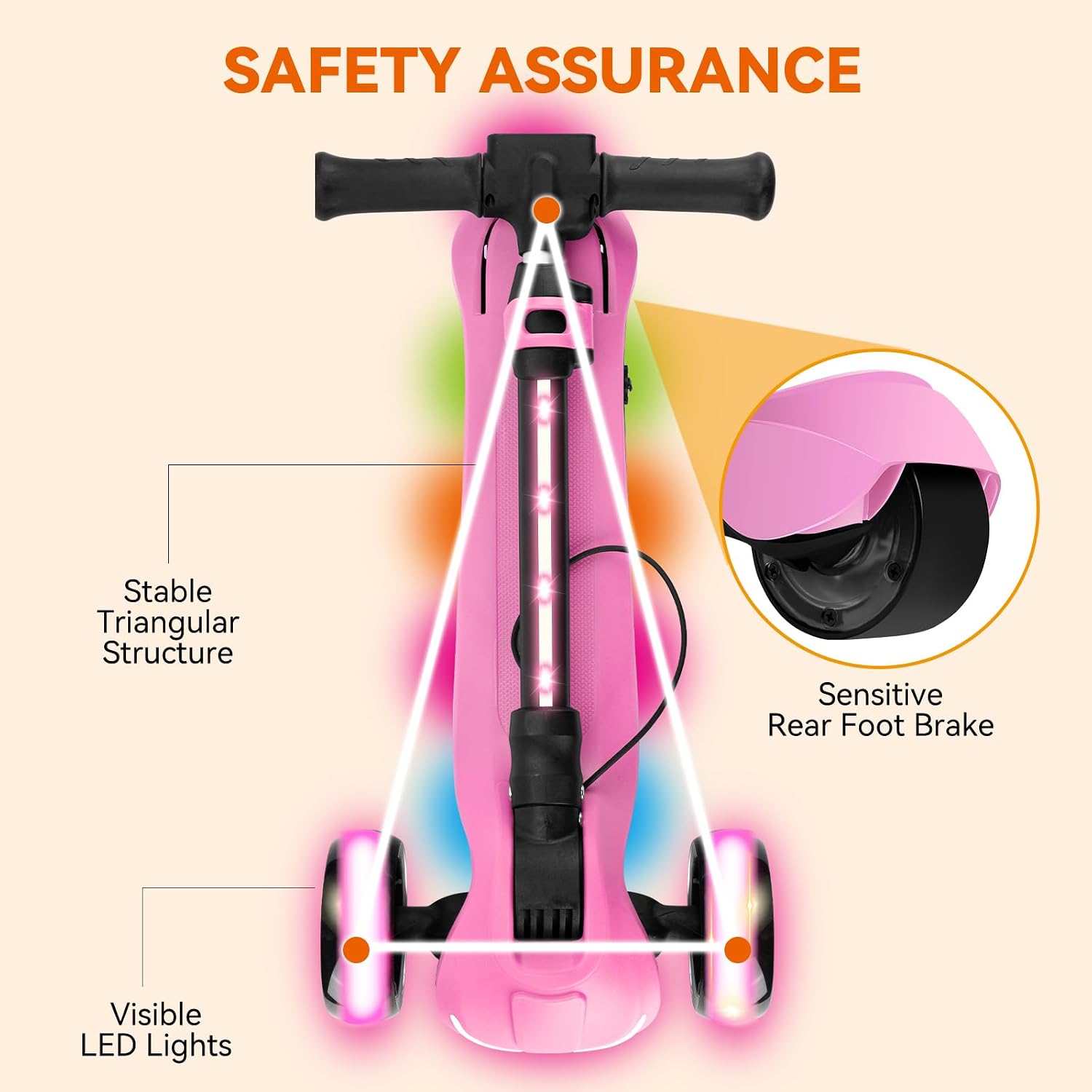 24V Electric Scooter for Kids w/150W Powerful Motor, Thumb Throttle, LCD Screen, Bluetooth, Light-Up Stem Deck & Wheels, 3 Adjustable Heights, 5MPH Safe Speed, 3 Wheel Electric Scooter for Kids