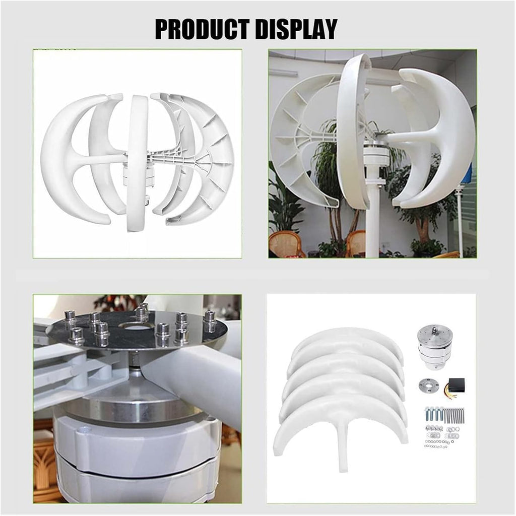Wind Turbines Generator 1000W 12V/24V Wind Turbine Generator 5 Blades Wind Turbine Generator Lantern Vertical Axis Motor Kit for Home Hybrids Streetlight Use Electromagnetic (3 With off grid system)