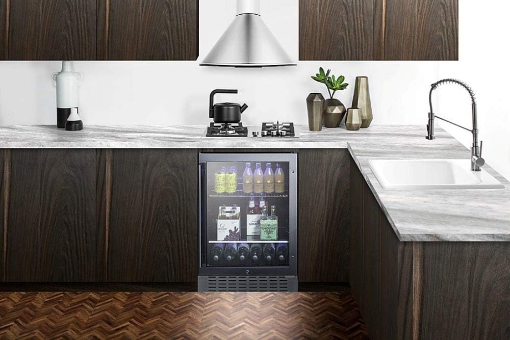 Summit Appliance SCR2466BCSS 24' Wide Built-In Beverage Cooler; 4.2 cu.ft. Capacity; Seamless Stainless Steel Trimmed Glass Door; Auto Defrost; Front Lock and Stainless Steel Cabinet