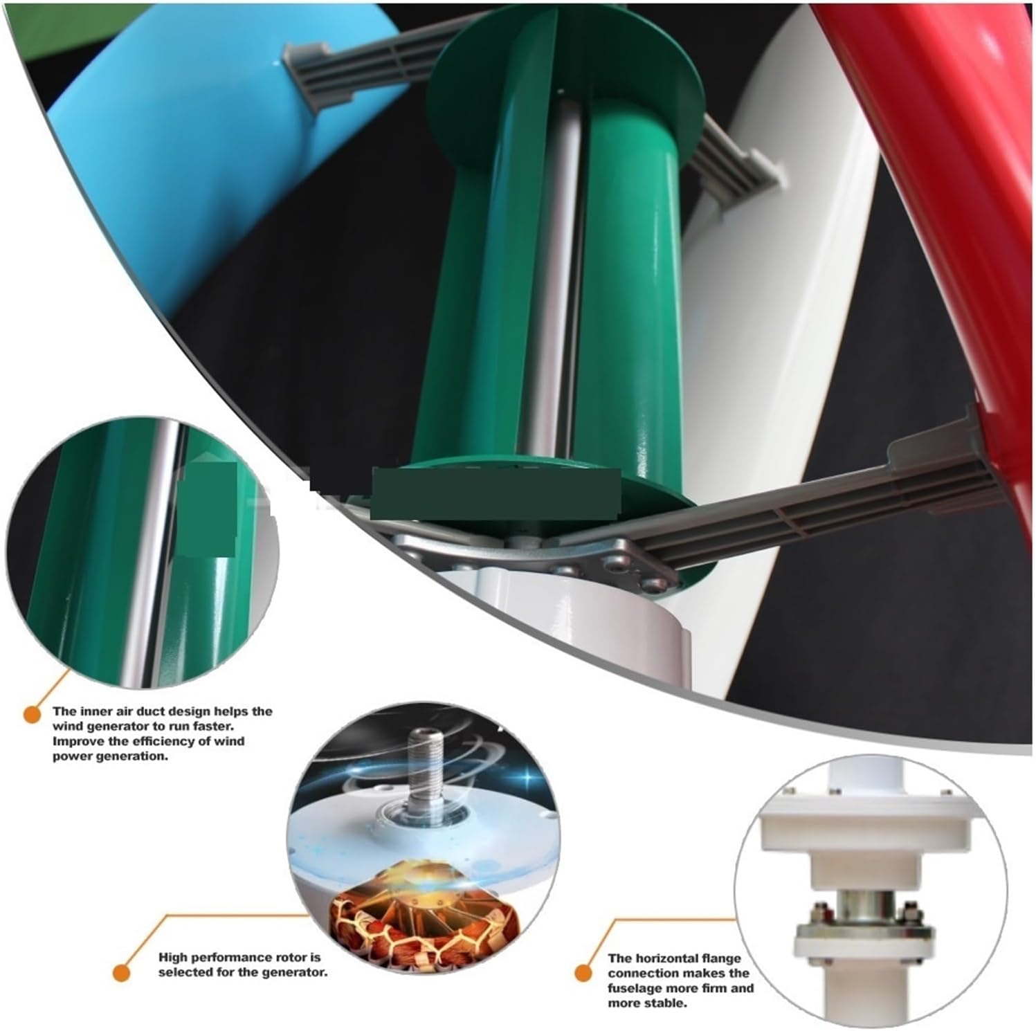 Wind Turbine Generator, Real Efficiency Energy Windmill 1000W 1500W 12v 24v Vertical Axis Wind Turbine Generator For Hybrid Solar Wind System for Marine, RV, Home(MPPT Controller,MULTICOLOR_12V)