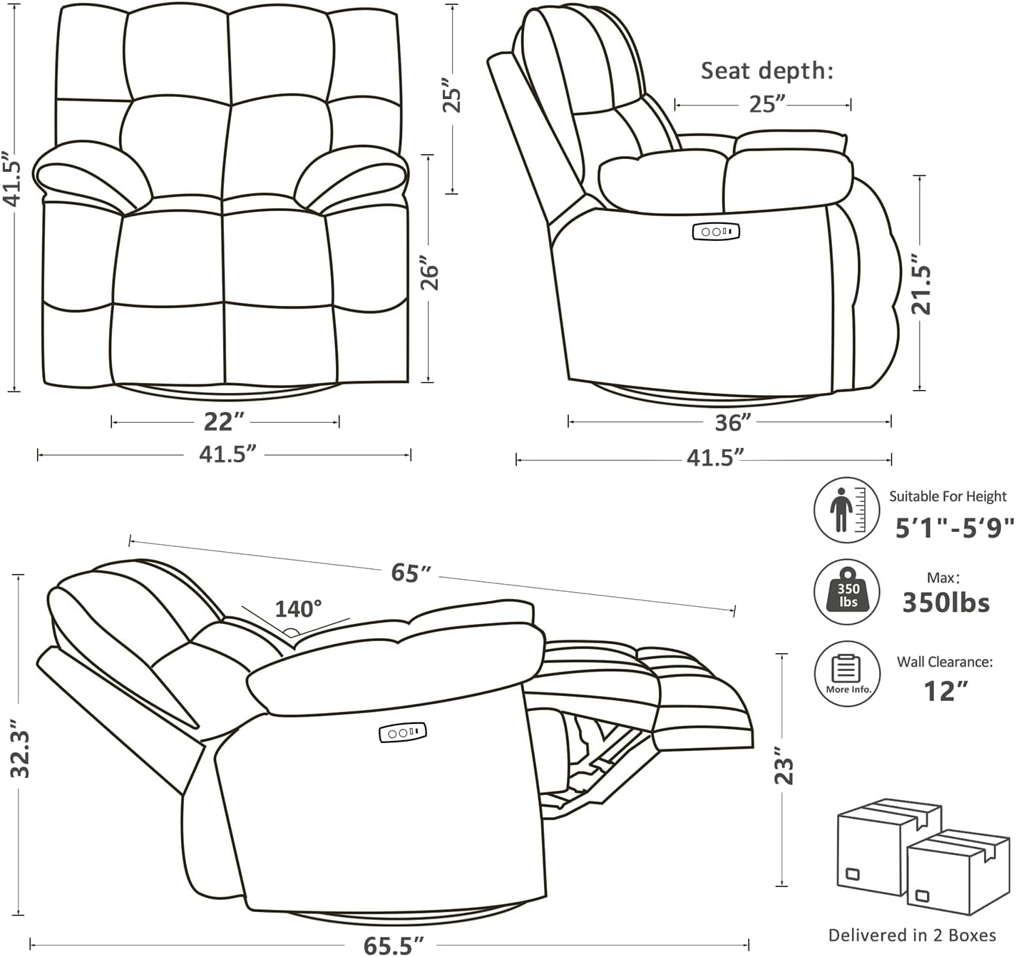 Oversized Recliner Chair, Overstuffed Swivel Rocker with Extra Wide Seat & Breathable Fabric for Living Room (Power, Blue)