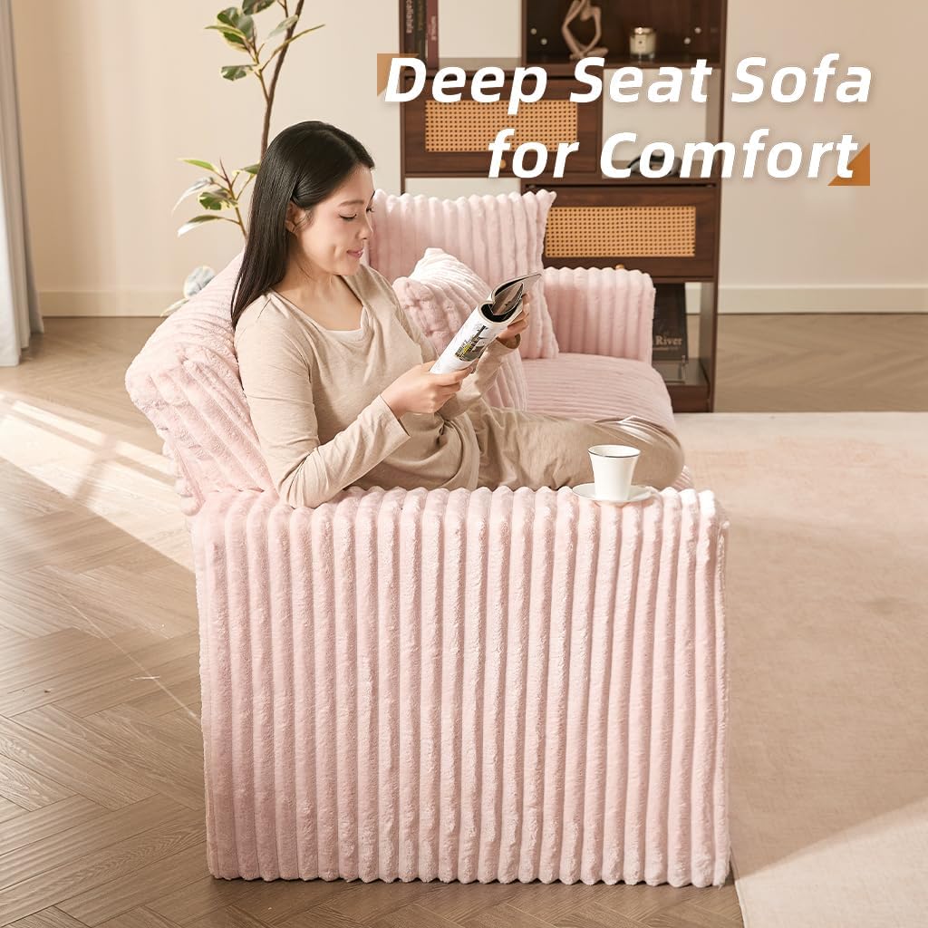 Cloud Couch Queen Sofa 80' 2-Seater Sofa(Not Boneless), Set of Modern Corduroy Loveseat with Deep Seats, High Backrest & Pocket Spring Cushions, Comfy Upholstered Couch for Living Room, Pink
