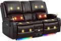 Power Recliner Loveseat Recliner with Massage and Lumbar Heating, Home Theater Reclining Loveseat with Flip Console, RV Couch Wall Hugger with 2 Speakers, Storage, USB, Outlet & LED (PU, Brown)