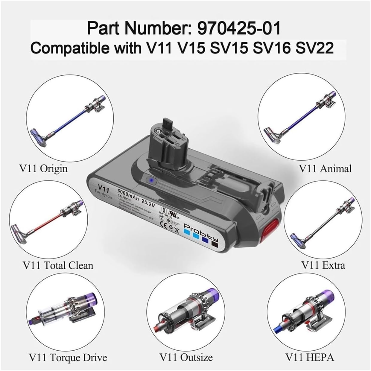 970425-01 6000mAh 25.2V Lithium-ion Battery Replacement. Compatible with Dyson V11 V15 SV15 SV16 SV22 Vacuum Cleaner