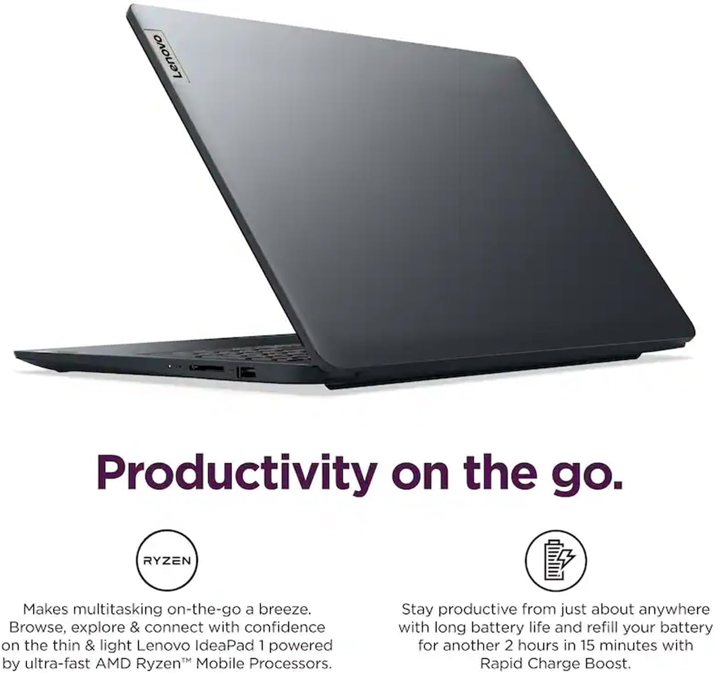 Lenovo IdeaPad 15.6' Laptop, FHD (1920x1080) TN 220nits Anti-Glare Display, AMD Ryzen 5 7520U, 8GB LPDDR5 RAM, 512GB SSD, AMD Radeon 610M Graphics, Windows 11 Home, Abyss Blue, EAT Wireless Earbuds