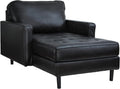 Signature Design by Ashley Bryceview Modern Tufted Leather Match Chaise with Loose Seat Cushion, Black