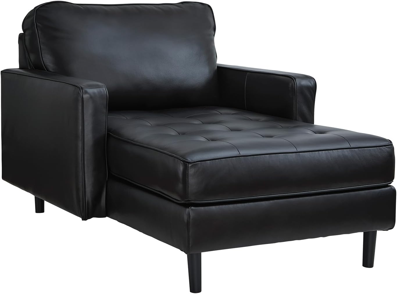 Signature Design by Ashley Bryceview Modern Tufted Leather Match Chaise with Loose Seat Cushion, Black