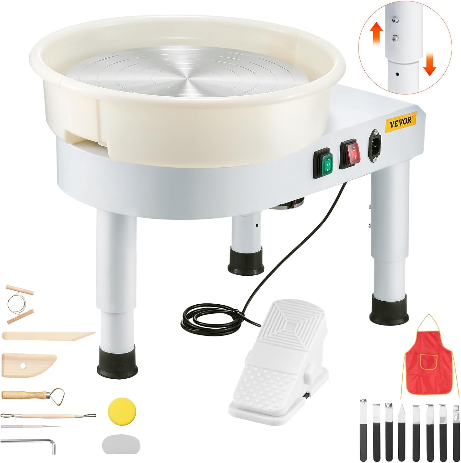 VEVOR 14in/35cm Pottery Wheel for Adults, 0-6in Lift-Table 450W Professional Pottery Kit with Foot Pedal Detachable Basin DIY Art Clay Potter's Wheel for Kids Adults Beginners at Home Pottery, White