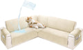 Sectional Couch Covers for Dogs 100% Waterproof Corner L Shaped Sofa Cover Pet Friendly Velvet Washable Anti Slip L Shape Modular Sofa Slipcover Protector with Pockets (Beige, X-Large)