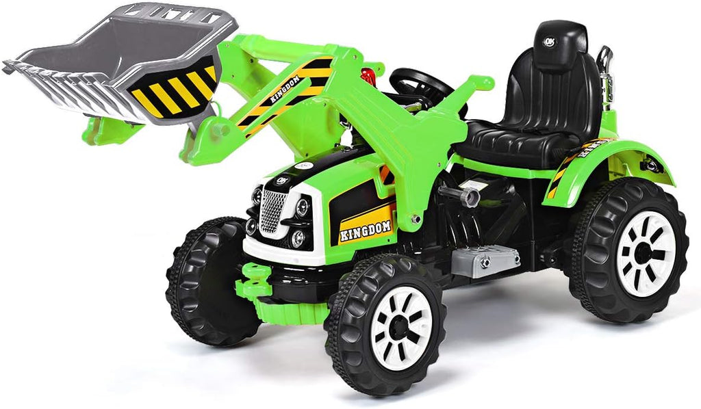 Costzon Ride on Excavator, 12V Battery Powered Construction Vehicles for Kids with Front Loader, Horn, Safety Belt, Treaded Wheels, Ride on Bulldozer Truck, Excavator Ride on Toy Gift for Boys Girls