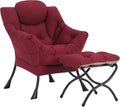 Furlide Lazy Chair with Ottoman, Modern Accent Chairs with Folding Footrest, Burgundy Sofa Chair Set, Comfortable Reading Chairs, Oversized Armchairs for Bedroom, Study, Living Room, Courtyard