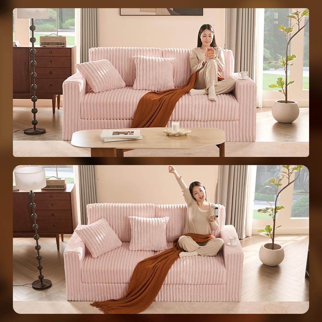 Cloud Couch Queen Sofa 80' 2-Seater Sofa(Not Boneless), Set of Modern Corduroy Loveseat with Deep Seats, High Backrest & Pocket Spring Cushions, Comfy Upholstered Couch for Living Room, Pink