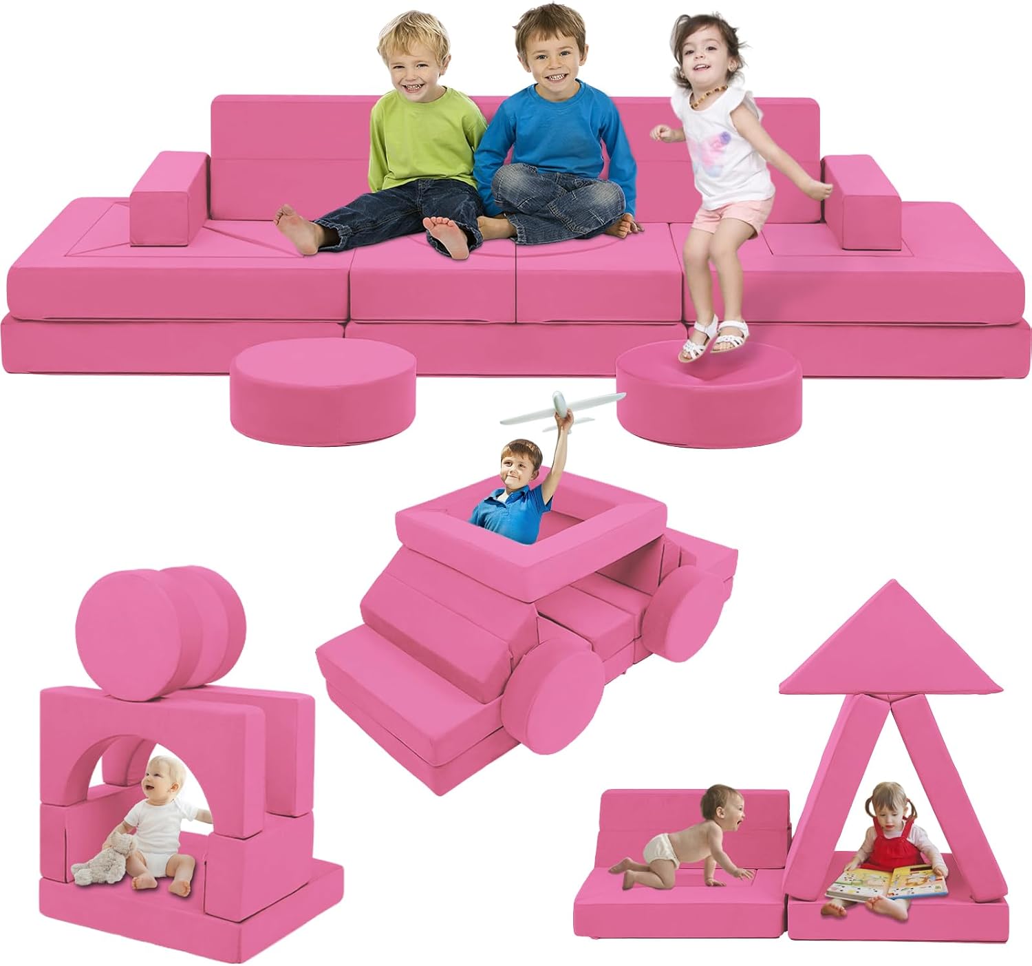 Edbuosy 22Pcs Modular Kids Play Couch - Kids Couch for Playroom Bedroom Living Rooms Toddler Sofa for Inspiring Child Creativity，Children Convertible Foam Sofa